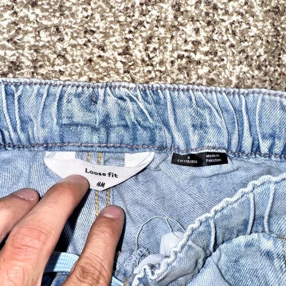 H&M Men's Light Indigo Acid Washed Relaxed Fit Elastic Waist Denim Jean Pants S - Picture 3 of 9